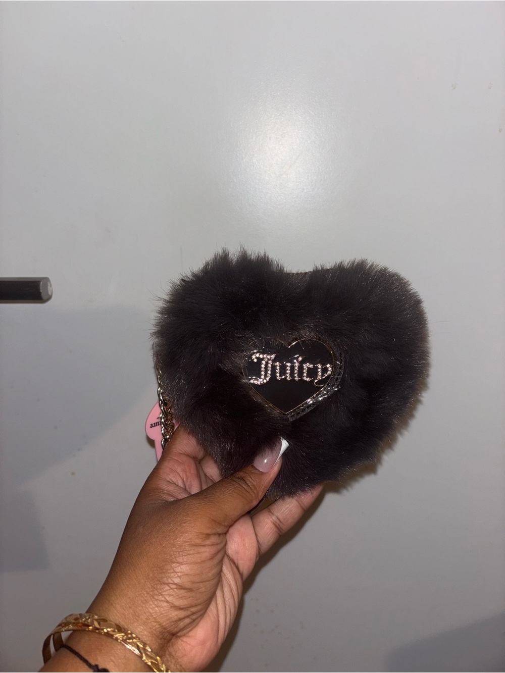 Juicy Couture Black Heart Fur Key & Card Holder Charm
